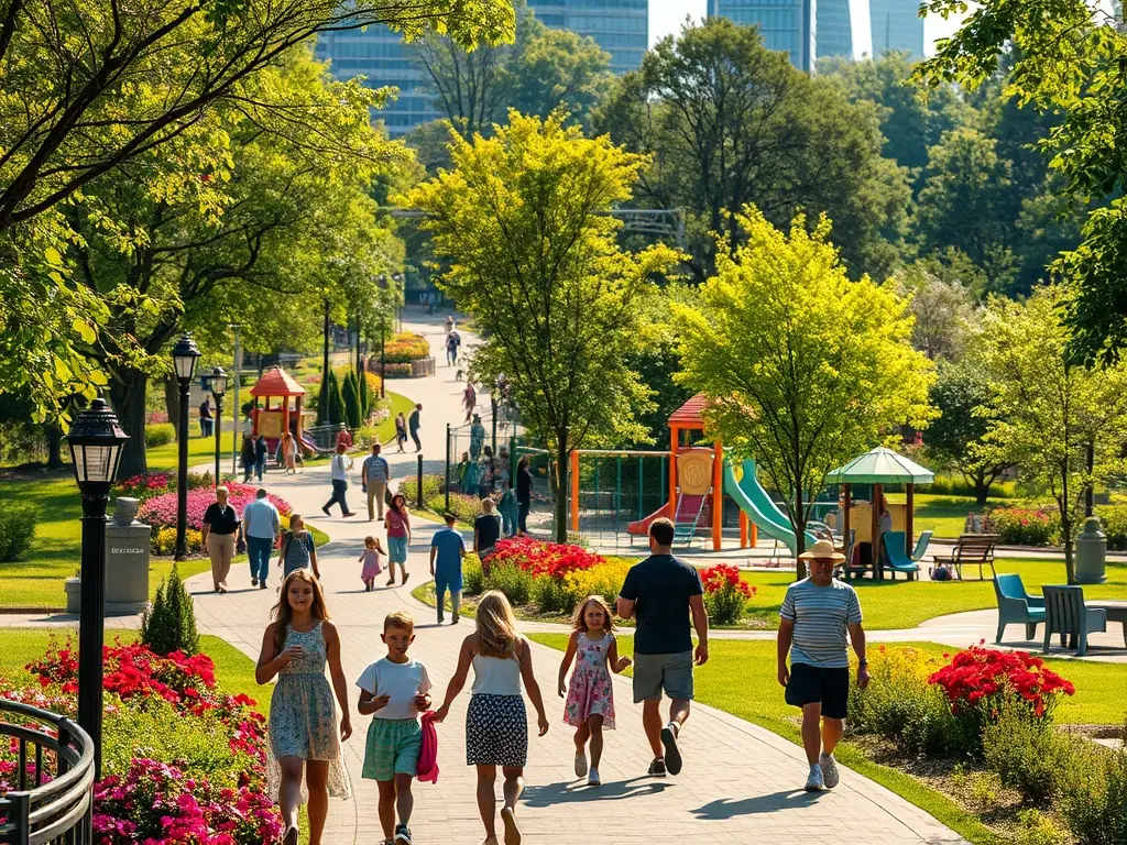 A photo of the local park, featuring walking trails and a playground.